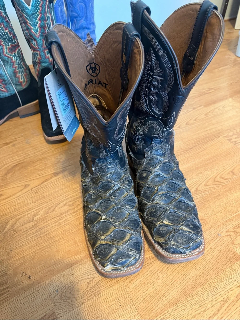Ariat Black and Brown Pirarucu Exotic Leather Western Boots